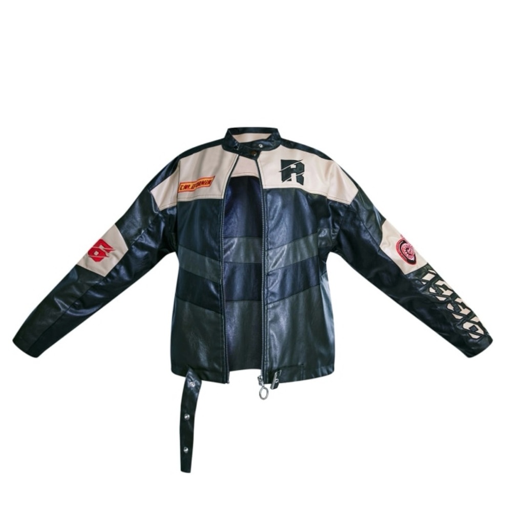 Oversized Faux Leather Motorcross Jacket